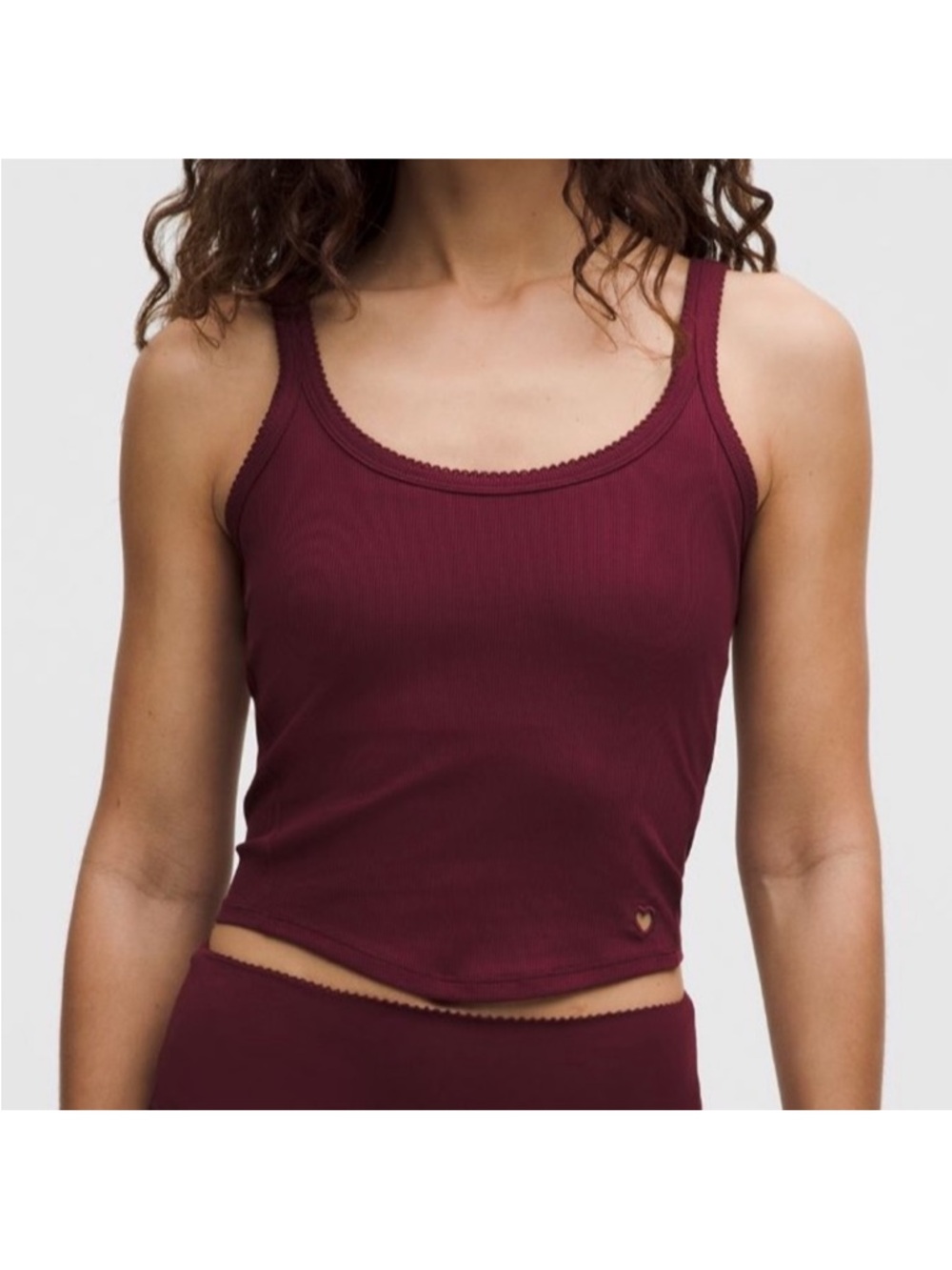 NWT Lululemon Nulu Rib Cropped Tank *Heart, Limited Edition Burgundy Bay